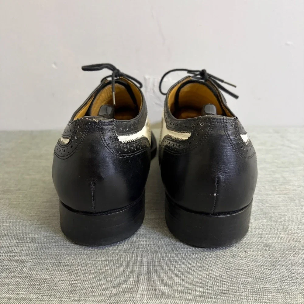 T.O.‎ Dey Wingtip Oxfords Mens 10 Black White Custom Made Spectator Vintage NY